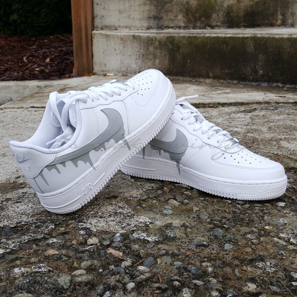 Nike Air Force 1 Low White Concrete Grey Paint Drip Size 7.5 Mens - Picture 3 of 12